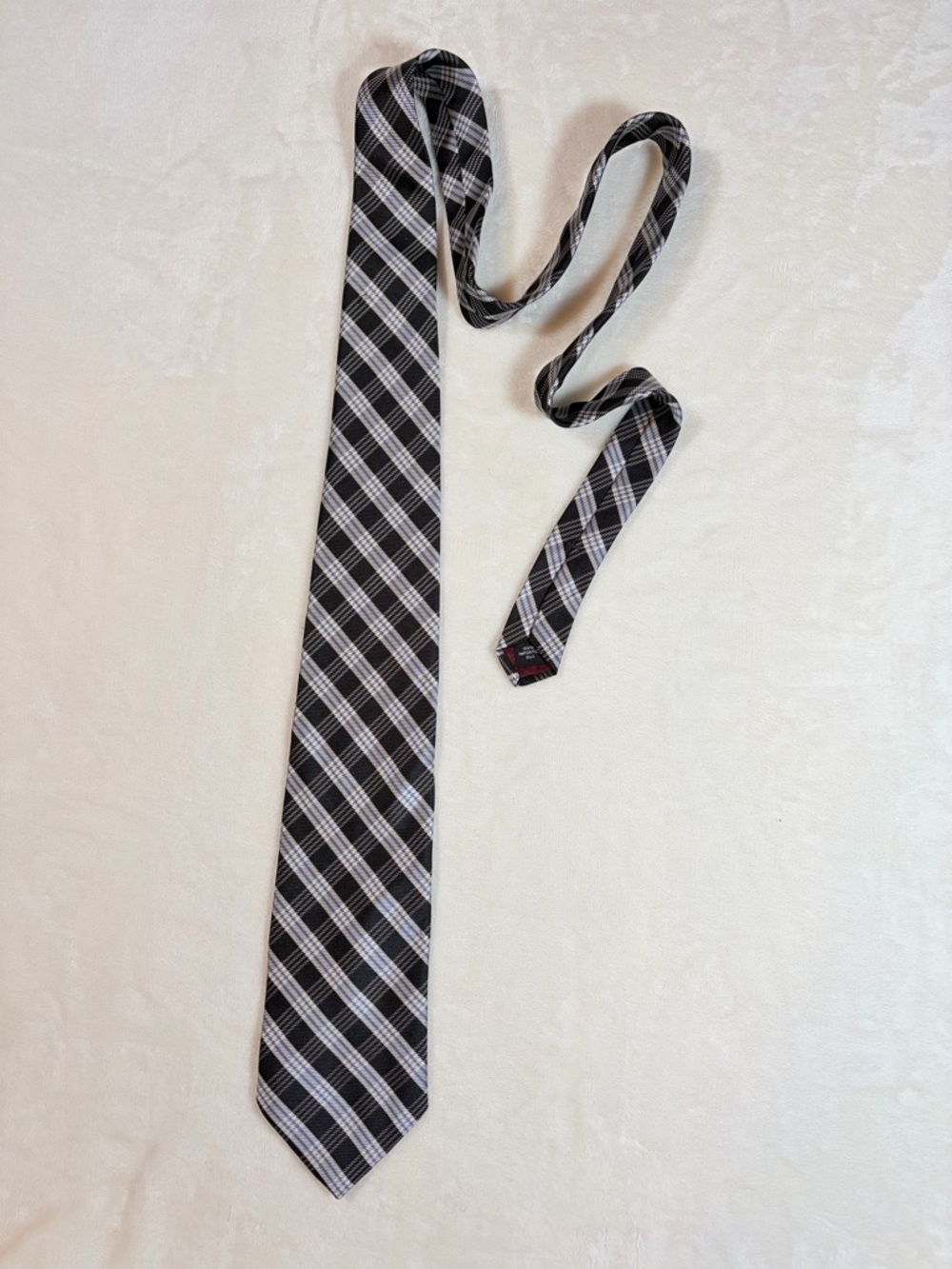 Savile Row Men's Plaid Black White‎ Blue 100% Silk Woven Classic Tie